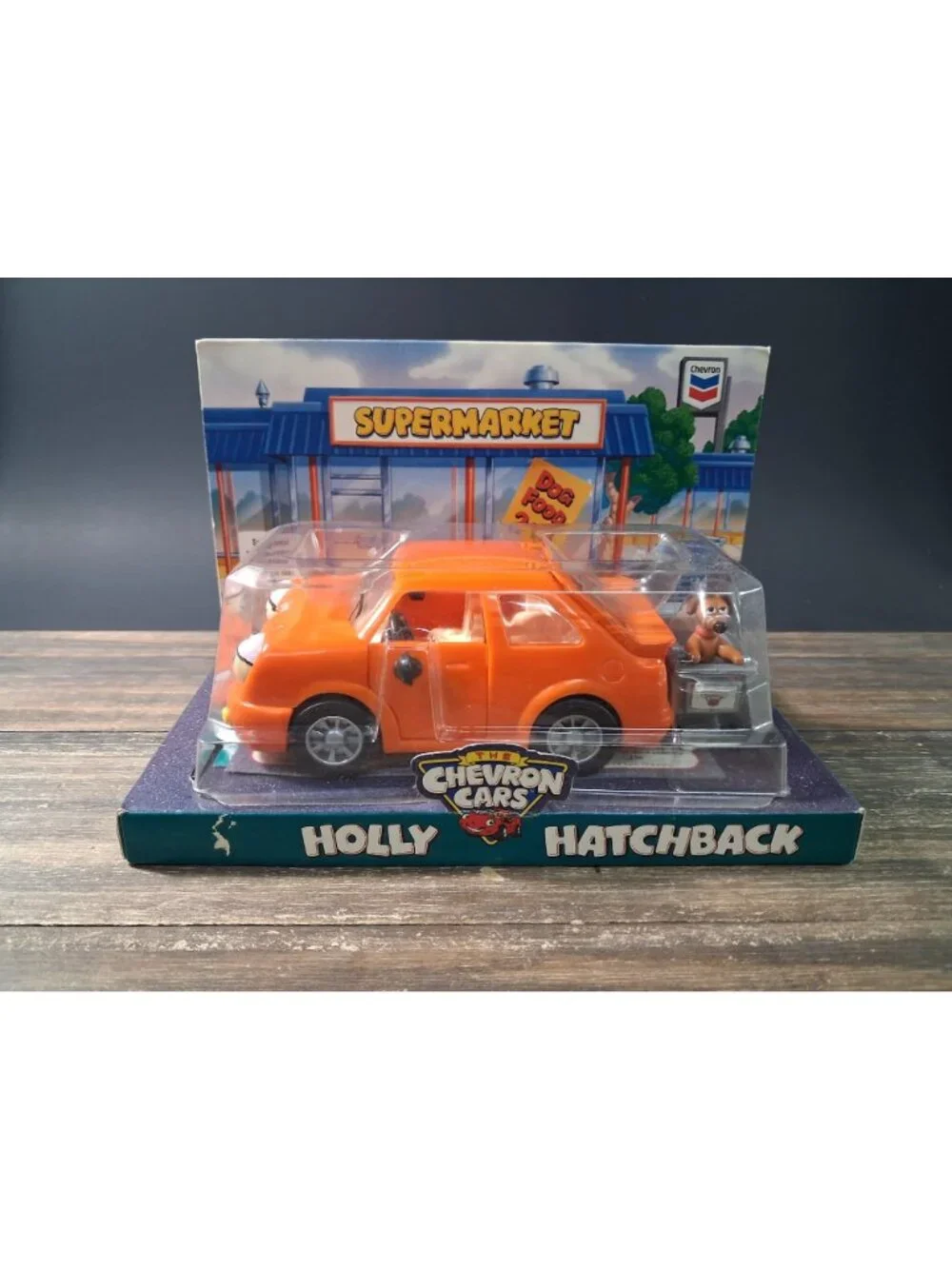 Vtg Chevron Gas Station Orange Car Holly Hatchback Dog at Station Plastic 90's